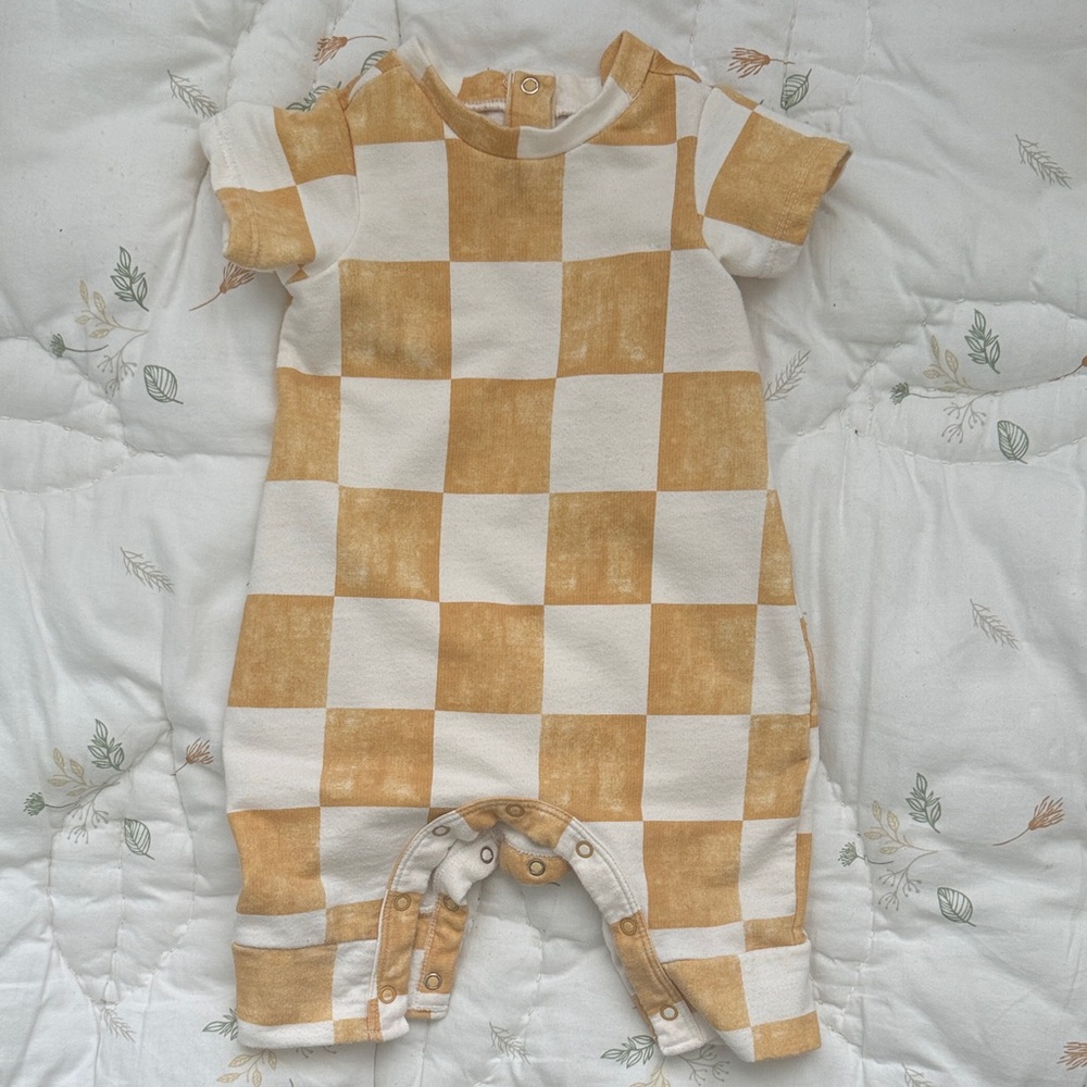 Grayson Mini Checkered Kids One Piece - Yellow and White